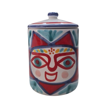 Handmade sicilian ceramic container with lid Salina de simone pottery Handmade sicilian ceramic container with lid Salina de simone pottery